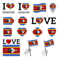 Flag of Eswatini. Set of vector Flags. 