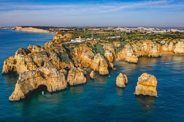 Aerial view of Ponta da Piedade in Algarve in Portugal