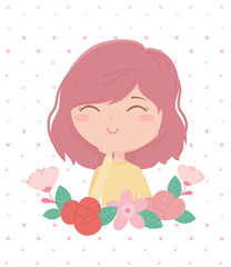 smiling woman flowers cartoon decoration dotted background