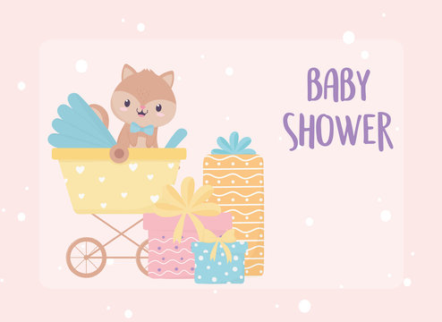 baby shower squirrel in with gift boxes card cartoon decoration