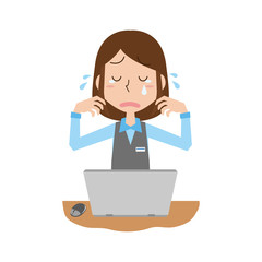 女性　事務　オフィスワーク　デスクワーク　泣く　悲しい