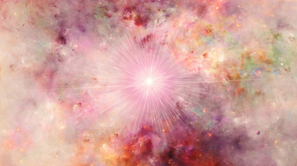 Unique 3d rendering illustration of bright stars in a multicolored nebula space