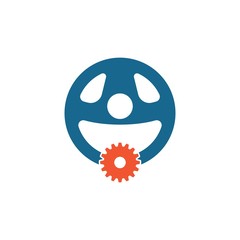 car steering wheel with gear logo icon vector illustration