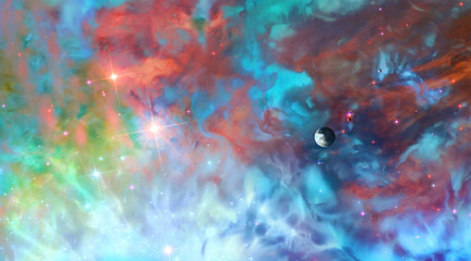 Artistic 3d illustration of a colorful galactic nebula