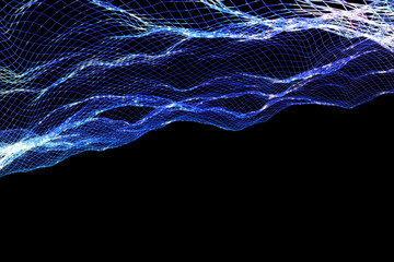 3d rendering illustration.Abstract technology connections . Background with structure connecting glow dots and lines.Big data digital.Computer network Science futuristic orange color on black backdrop