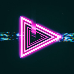 Abstract 3d illustration of a neon play button on a dark background