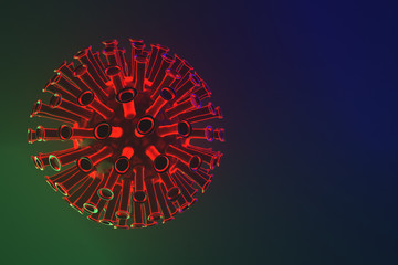 3d rendering illustration infection medical health pandemic risk concept. Chinese pathogen respiratory influenza Coronavirus ,COVID-19 disease  influenza cells. Dangerous flu Bio-Science 2019.