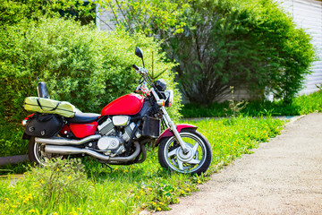 Motorcycle in the nature among greenery