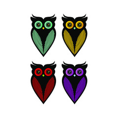 owl icon color set vector logo design