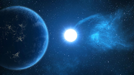 Fototapeta na wymiar Artistic 3d illustration of a planet horizon of a star