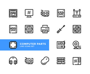 Computer parts vector line icons. Simple set of outline symbols, graphic design elements. Pixel Perfect