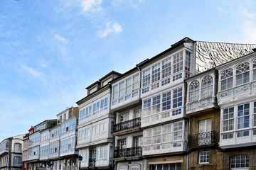 Buildings of houses in the city of Viveiro, Lugo, Galicia. Spain. Europe. October 06, 2019