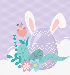 happy easter day, cute egg with ears flowers foliage decoration