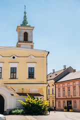 Obraz premium Castle district old church tower and colorful buildings in Veszprem, Hungary