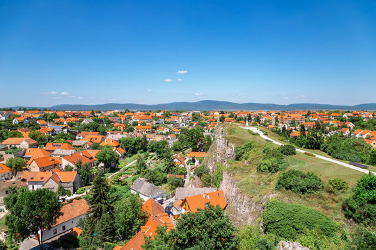 St. Benedict hill and Veszprem city panorama view from castle in Hungary