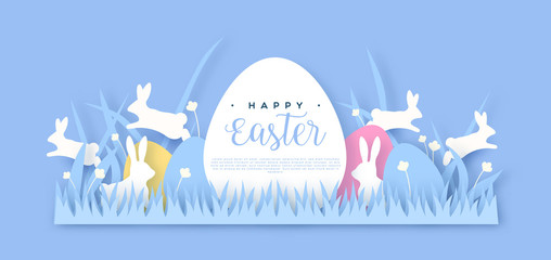 Happy easter papercut spring rabbit web template