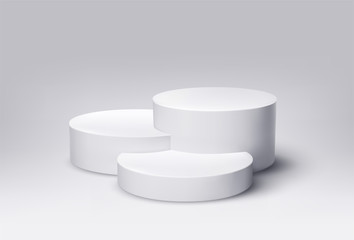 Round empty podium. Award ceremony concept. Stage backdrop. Vector illustration