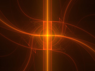 Glowing Red Intersecting Neon Lasers, Three Beams of Light, Symmetrical Formation, Transparent Abstract Shapes, Brilliant Light, Abstract Computer Digital Art, Illustration