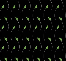 black and green fashionable leaves seamless vector  pattern