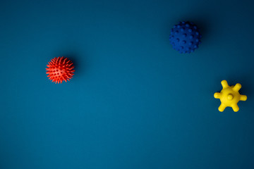 Abstract virus strain model on blue background.