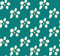 kelly green and cream vintage 70's daisy floral vector seamless pattern 