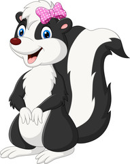 Cartoon cute skunk girl on white background 