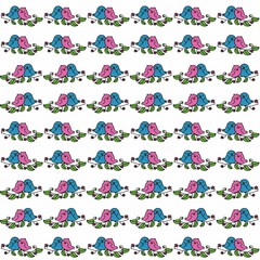 Pink and Blue Birds are Dating Cute Illustration, Cartoon Funny Character, Pattern Wallpaper