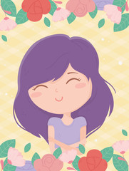 smiling woman flowers ornament decoration cartoon