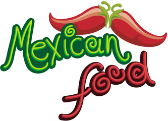 Mexican food lettering with red chili peppers
