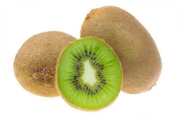 Fototapeta na wymiar Whole and sliced kiwi fruit isolated on white background with clipping path.