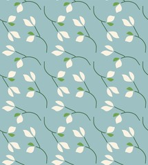 teal and cream natural foliage and leaves seamless vector pattern