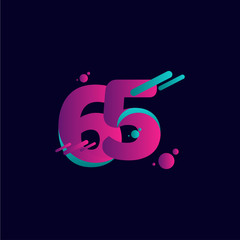 65 Years Anniversary Celebration Gradient Purple Number Vector Template Design Illustration