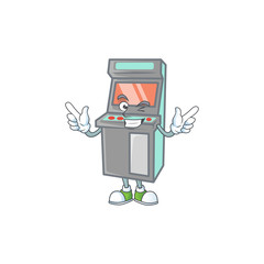 A comical face arcade game machine mascot design with Wink eye