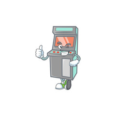A mascot icon of arcade game machine making Thumbs up gesture