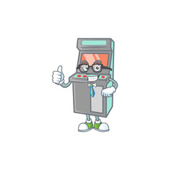 Arcade game machine successful Businessman wearing glasses
