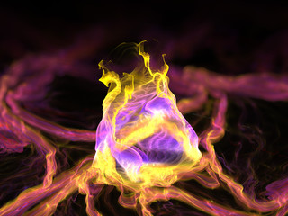 Abstract 3D Fire Illustration - Soft Iridescent Colorful Cloud of Brilliant Energy, Glowing Plasma. Smoke, Energy Discharge, Digital Flames, Artistic Design. Minimal Soft Background Image