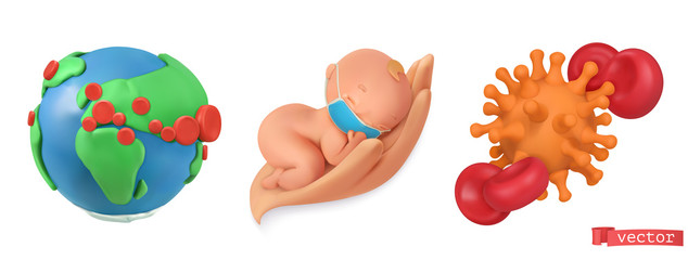 Viral infection. Virus protection. Plasticine art illustration. 3d vector concept icons