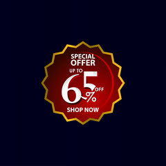 Discount up to 65% off Special Offer Shop Now Tag Label Vector Template Design Illustration
