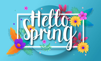 Fototapeta na wymiar Hello spring with flowers template