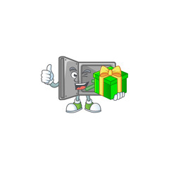 Cute security box open character holding a gift box