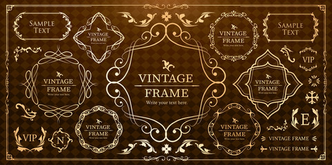 高級感のあるビンテージ調のフレームデザインセット　罫線　枠　ウエディング　ビンテージ　アンティーク