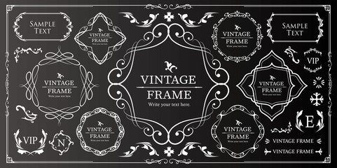 高級感のあるビンテージ調のフレームデザインセット　罫線　枠　ウエディング　ビンテージ　アンティーク