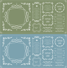 高級感のあるビンテージ調のフレームデザインセット　罫線　枠　ウエディング　ビンテージ　アンティーク