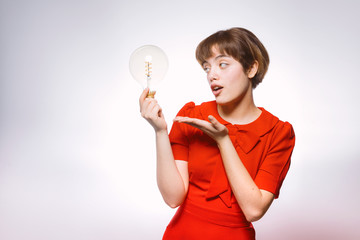 Young woman red dress idea concept