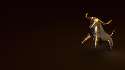 bull gold  3d rendering in dark tone for business content.