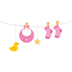 cute baby bib with socks hanging vector illustration design