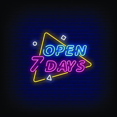 Open 7 Days Neon Signs Style Text Vector