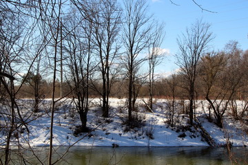 On the threshold of spring winter landscape sunny bright day