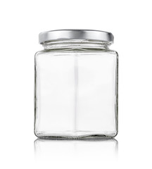 blank packaging transparent glass bottle with silver stainless cap isolated on white background
