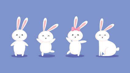 group of cute rabbits icons vector illustration design